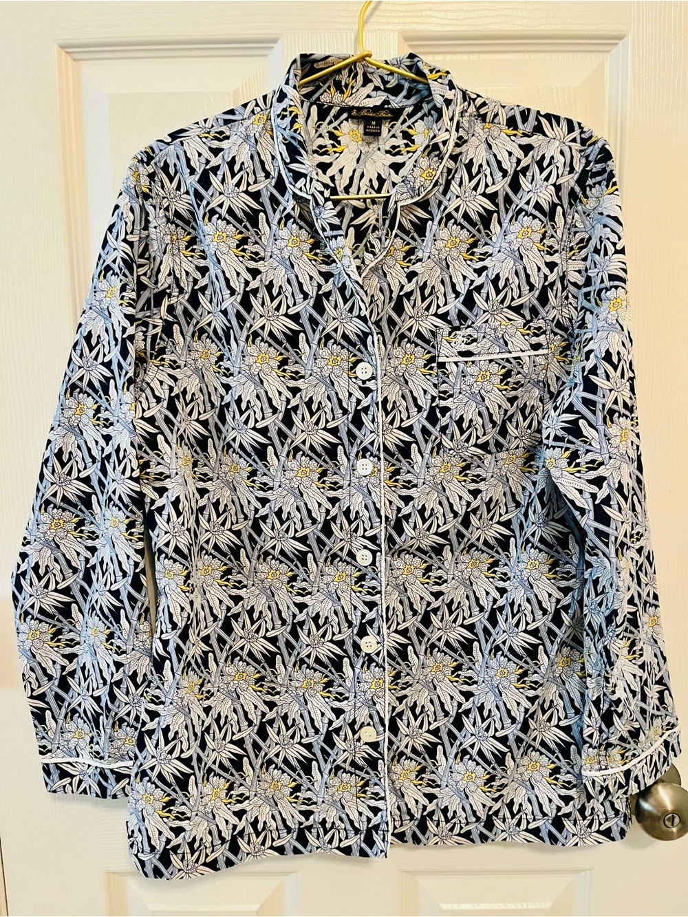 Brooks Brothers Floral Botanical Pajama Set Navy Blue Yellow M - Picture 2 of 16